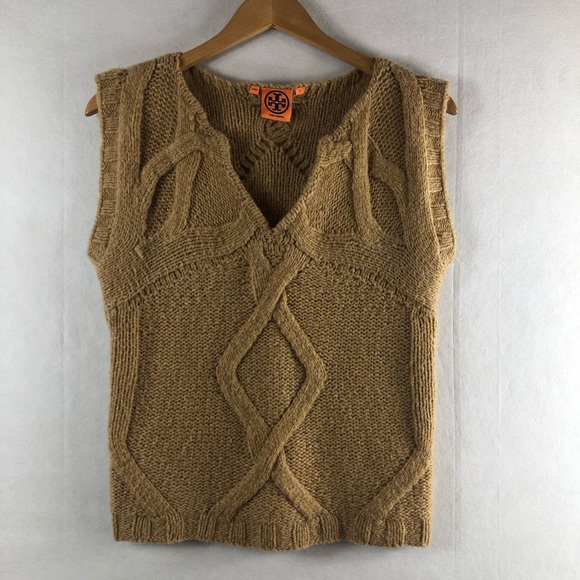 Tory Burch small vest top knitted tan pullover - Picture 7 of 8